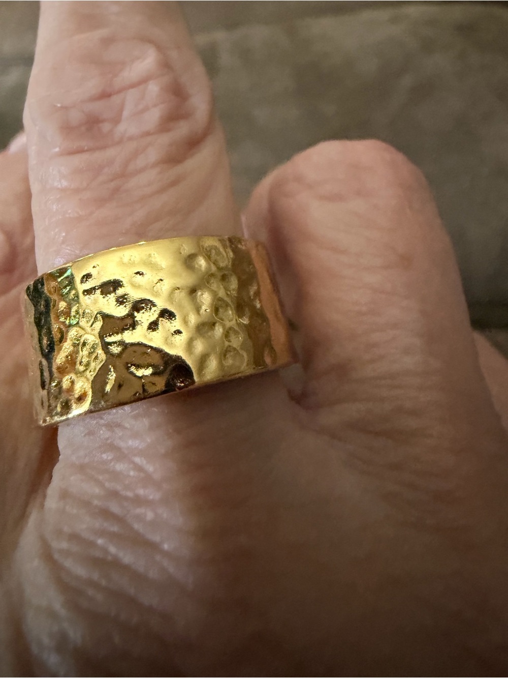 Wide Hammered Gold Band Ring for Women
